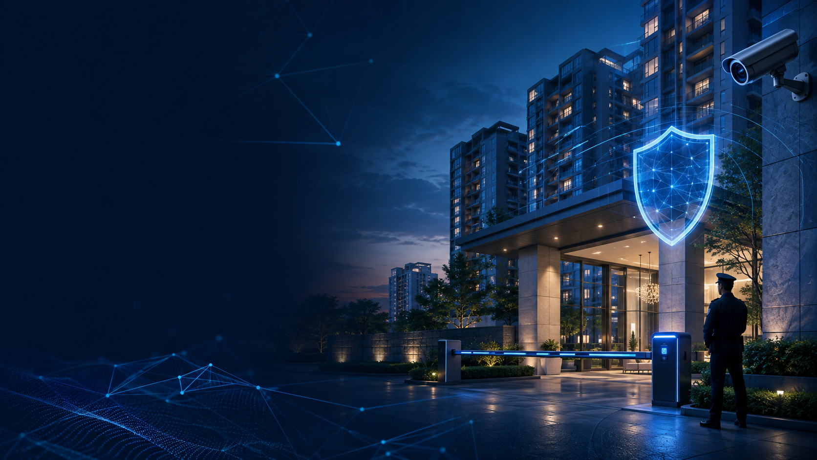 Modern residential property protected by integrated security technology