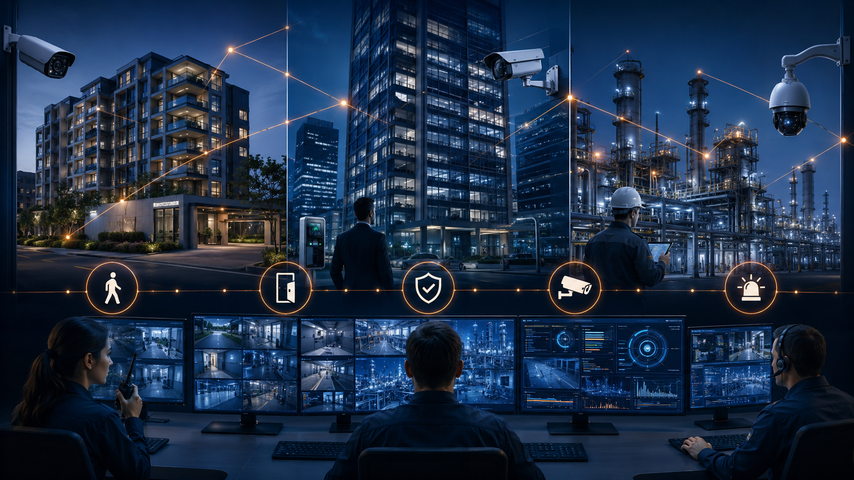 Integrated security command centre monitoring residential and commercial sites